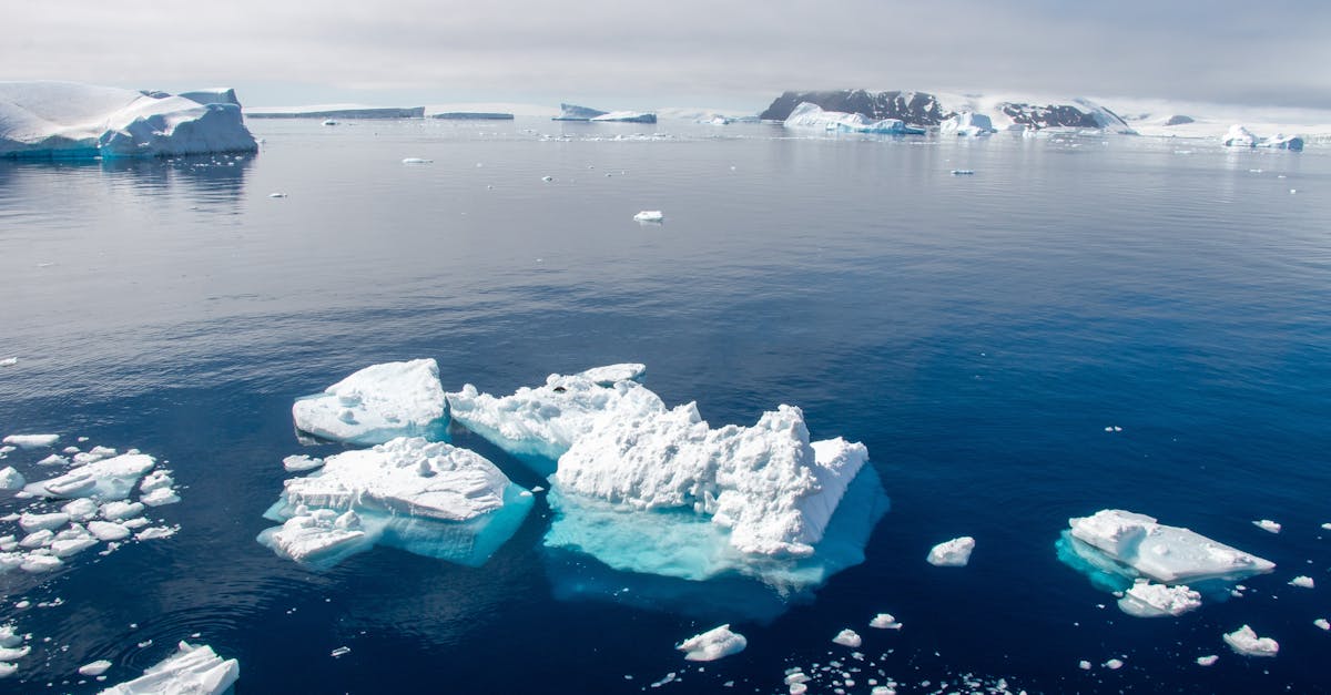 Satellite view of the Antarctic Peninsula showing the Larsen Ice Shelf region with visible cracks and calving areas