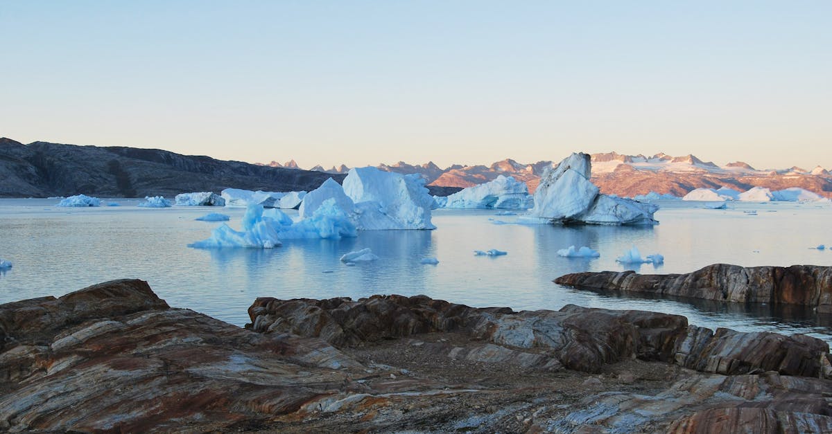Aerial view of Greenland's Arctic landscape with snow and ice