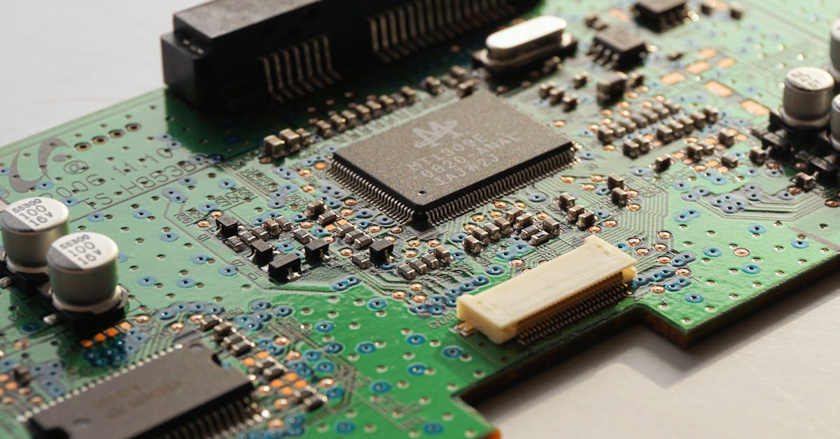 Close-up view of a microchip showing intricate circuit patterns and electronic components