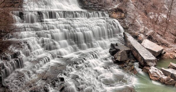 Water flowing from rock fracture in deep Canadian mine near Timmins
