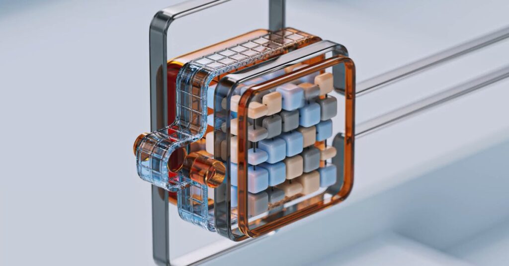 Illustration showing multilingual AI model running on a laptop with global language icons