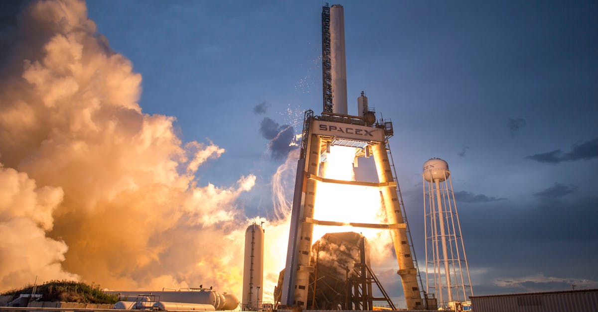 Elon Musk stands near SpaceX Starship rocket with digital AI satellite overlays