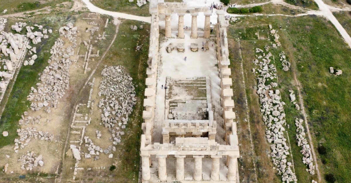 Aerial photo of ancient Sebastia ruins in the West Bank with stone theater and hills