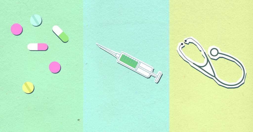 Illustration showing brain and icons for ADHD medications and cognitive behavioral therapy