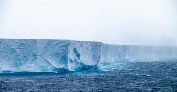 Scientific balloon flying over Antarctic ice sheet detecting cosmic particles